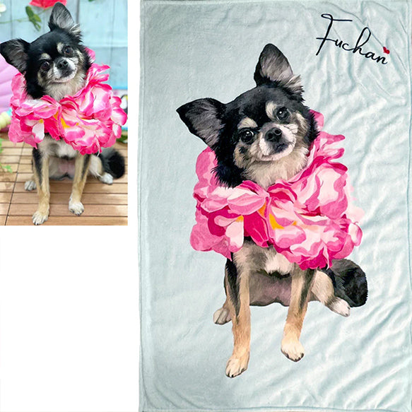 ❥顔のみ❥ クーラー対応 猫・犬カスタム 用品 絵描くブランケット ♪ オーダーメイド