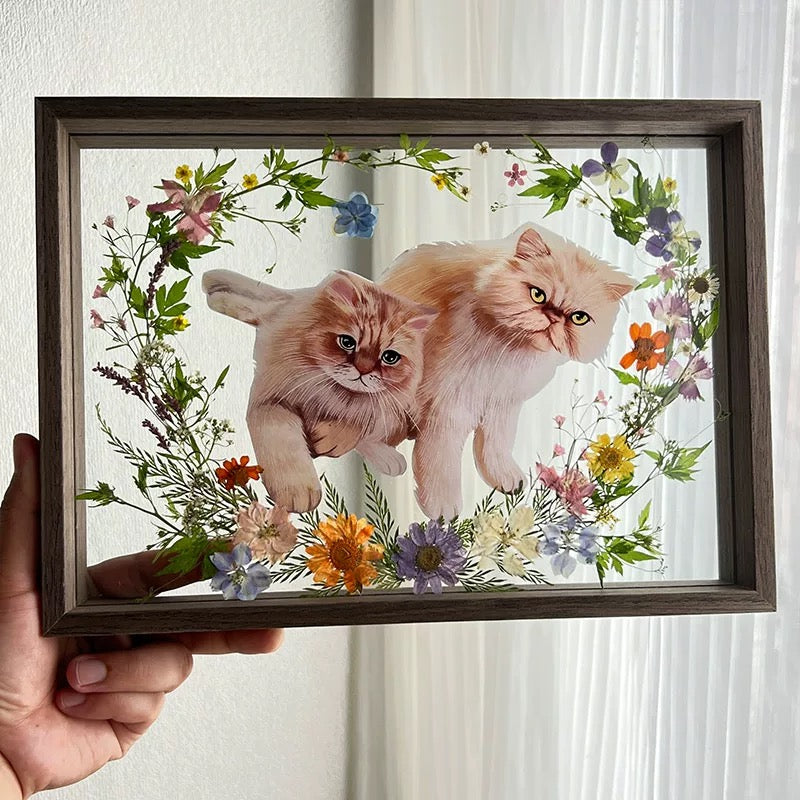 「ペットカスタマイズ」木製の額縁／ペットの写真用額縁｜ペットの犬／猫の記念用生花 手作り