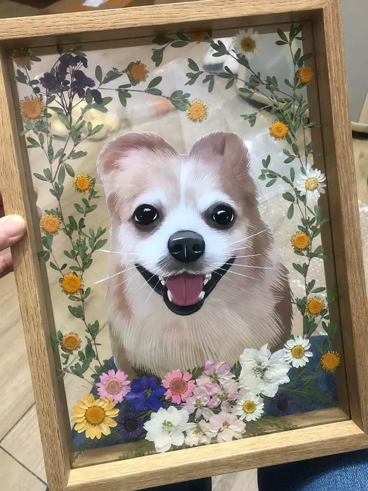 「ペットカスタマイズ」木製の額縁／ペットの写真用額縁｜ペットの犬／猫の記念用生花 手作り