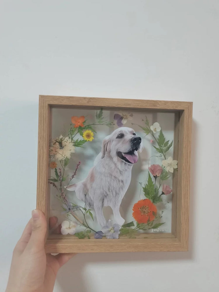 「ペットカスタマイズ」木製の額縁／ペットの写真用額縁｜ペットの犬／猫の記念用生花 手作り
