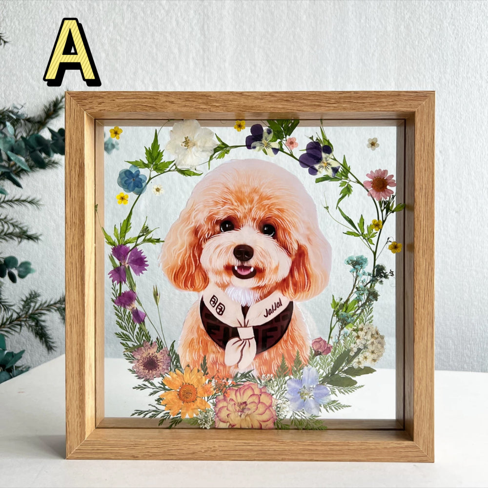 「ペットカスタマイズ」木製の額縁／ペットの写真用額縁｜ペットの犬／猫の記念用生花 手作り