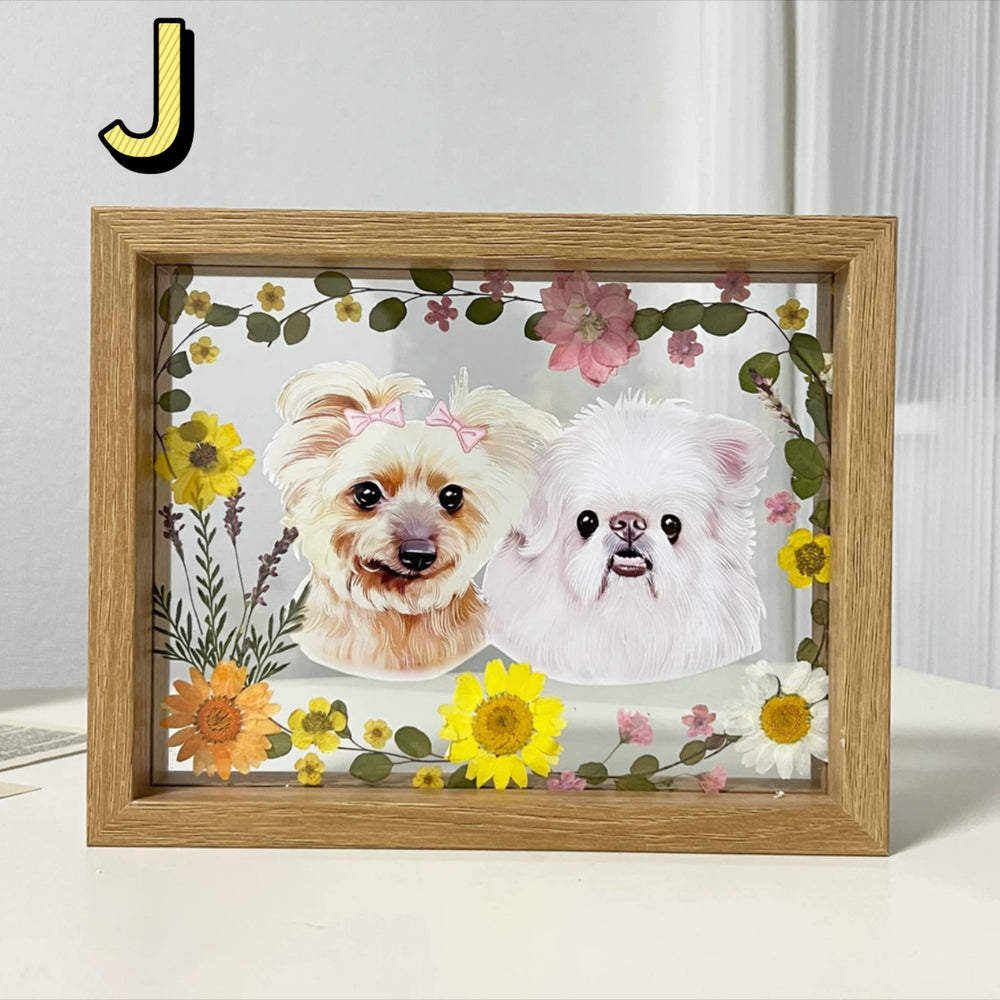 「ペットカスタマイズ」木製の額縁／ペットの写真用額縁｜ペットの犬／猫の記念用生花 手作り