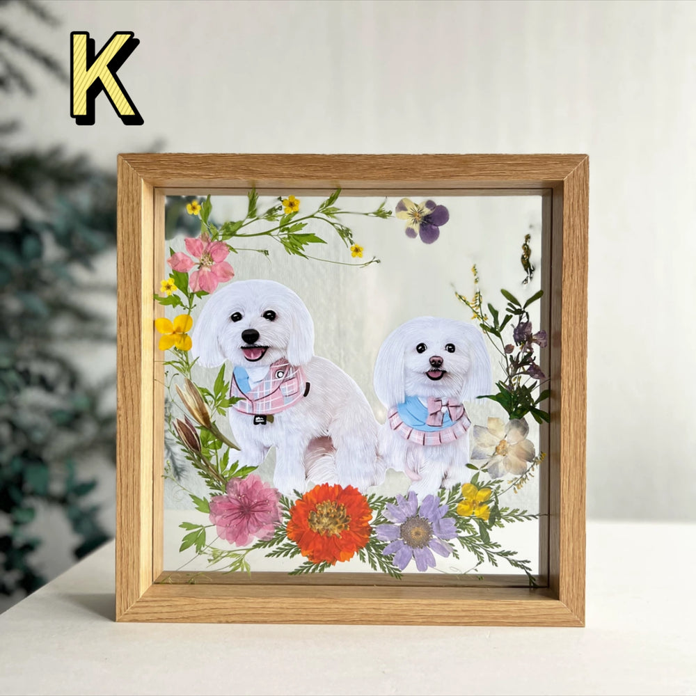 「ペットカスタマイズ」木製の額縁／ペットの写真用額縁｜ペットの犬／猫の記念用生花 手作り